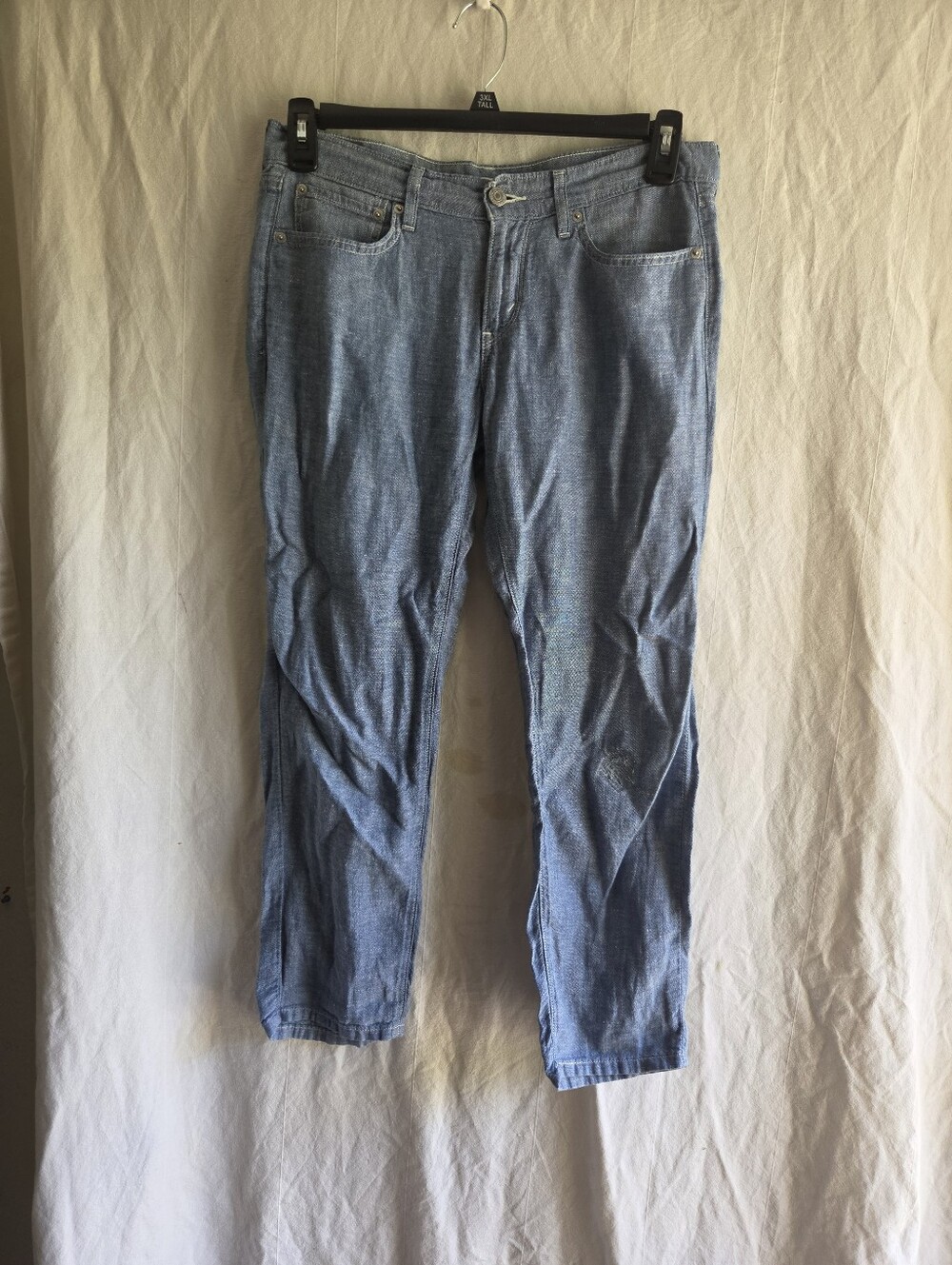 Levis Linen Blend Pants Blue Chambray Boyfriend Crop Women’s 27 Relaxed Casual